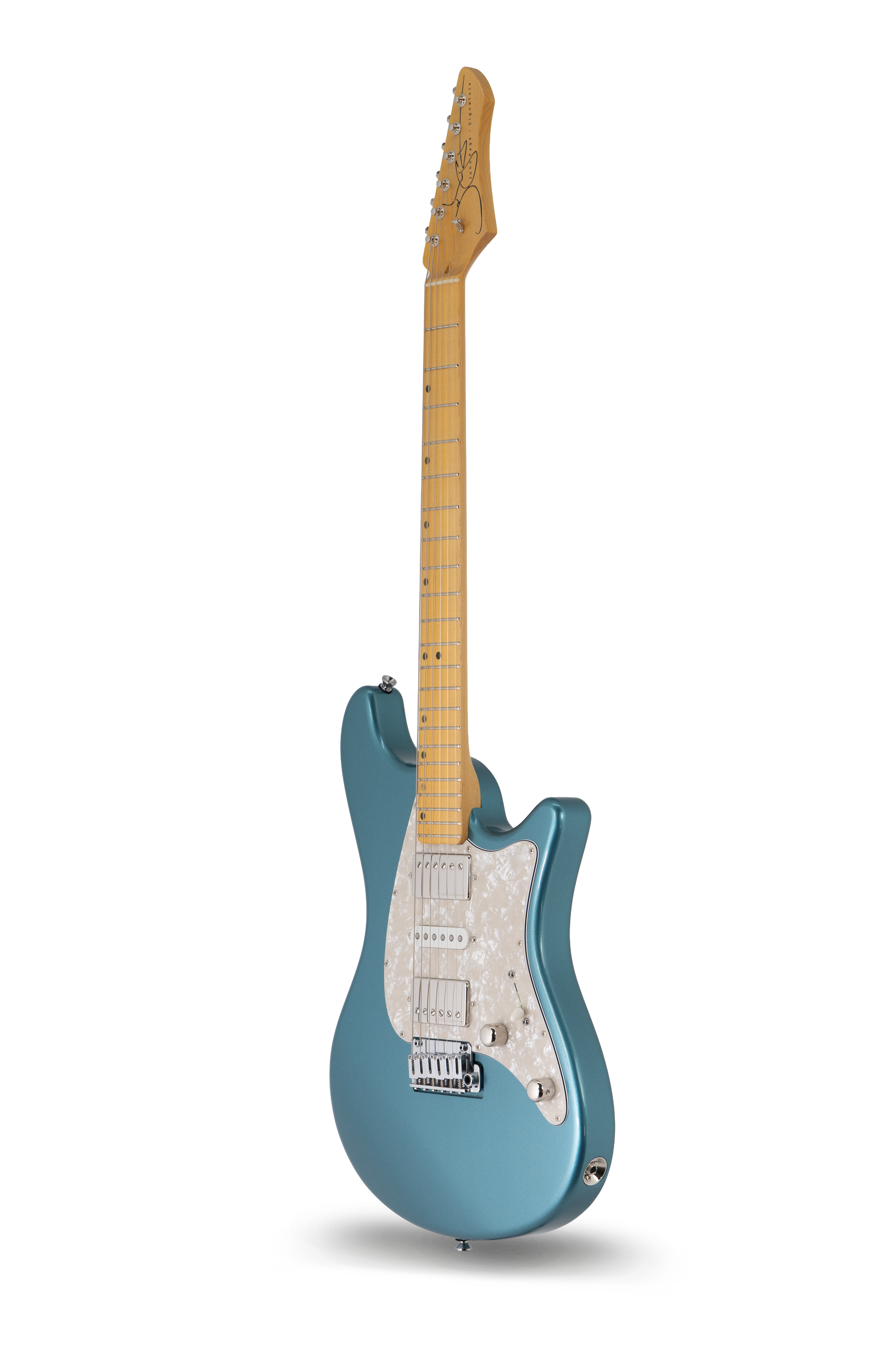 Ashburn in Pelham Blue - Matt Muehling Signature electric guitar, John Page Guitars, maple fretboard, full body front angle