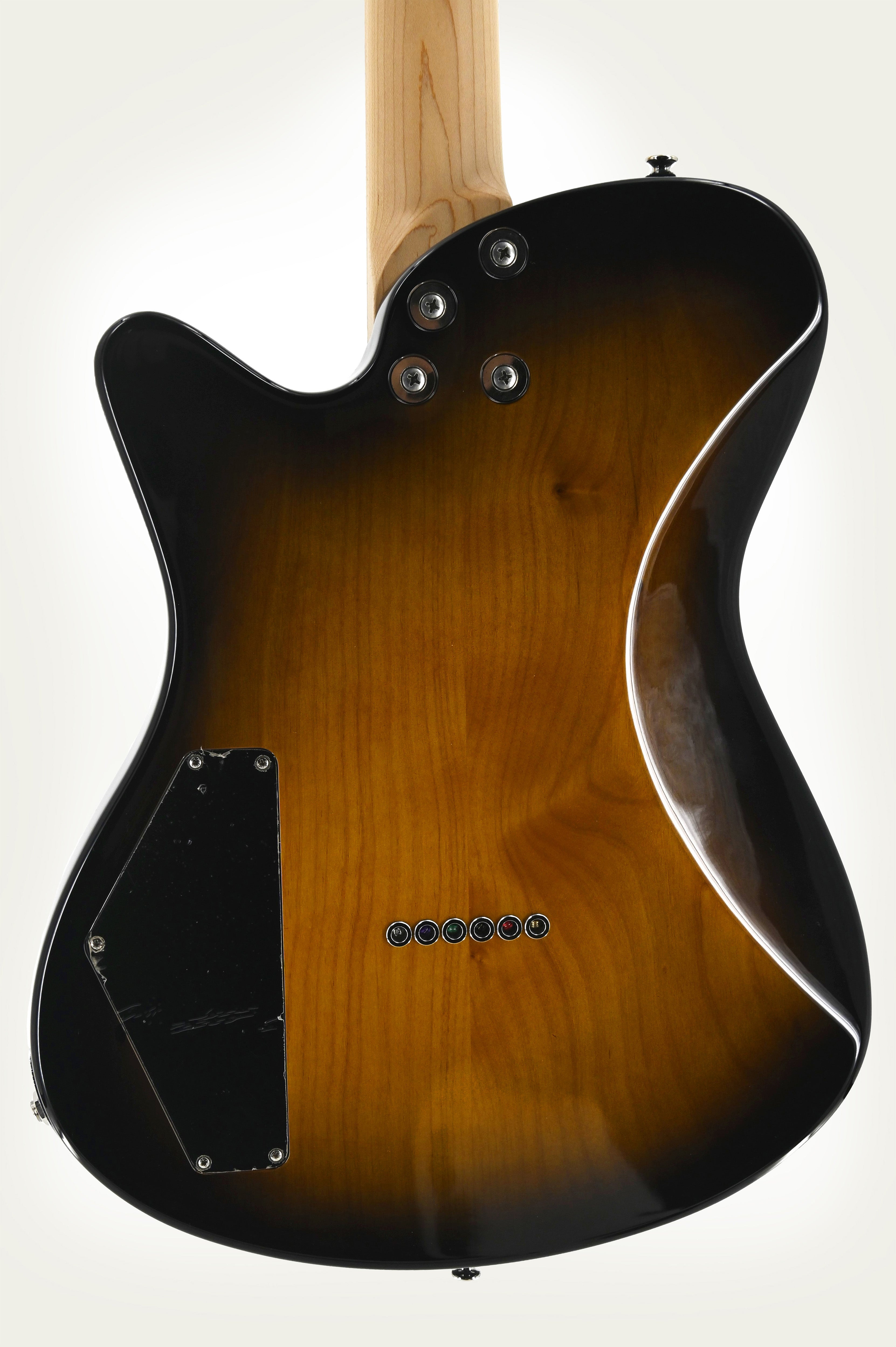 AJ 2-Tone Sunburst Black closeup body back.
