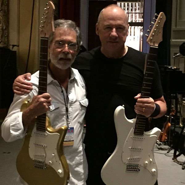 Richard Bennett and Mark Knopfler in the studio, each holding a John Page Classic Ashburn guitar.