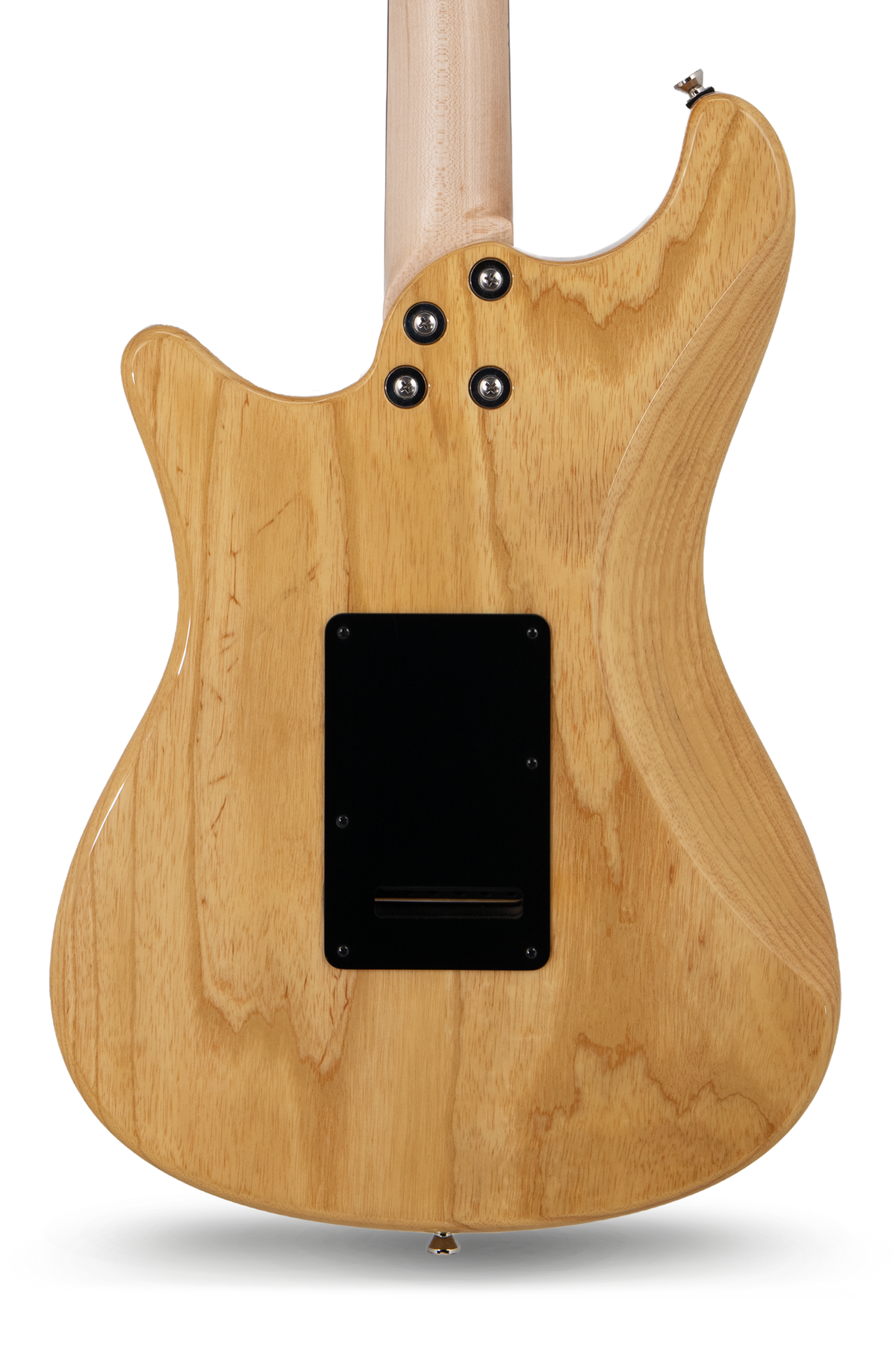 Ashburn Flame Maple top in trans burst electric guitar, John Page Guitars, rosewood fretboard, close back view
